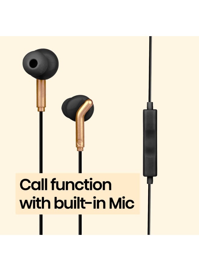 زيبونيكس ZEBRONICS Bro 3.5Mm Wired in Ear Earphones, in-Line Mic, Deep Bass, 1.2M Strong and Long Lasting Cable, Light Weight, Compatible with Mobile | Tablet | Laptop (Black + Gold) - Image 3